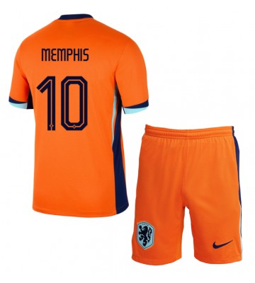 Nederländerna Memphis Depay #10 Hemmatröja Barn EM 2024 Kortärmad (+ Korta byxor)